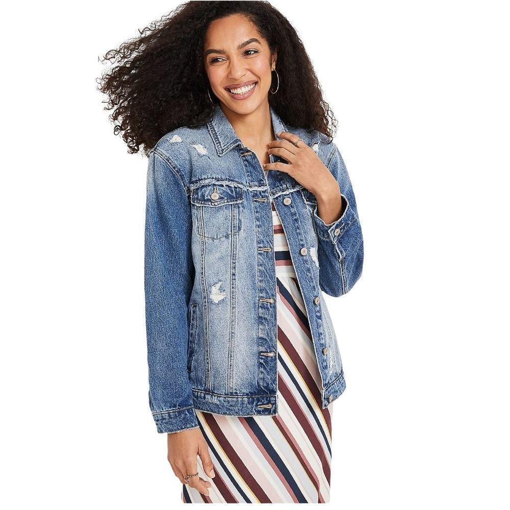 Maurices Kan Kan Oversize Distressed Denim Jacket Size Medium NWT
